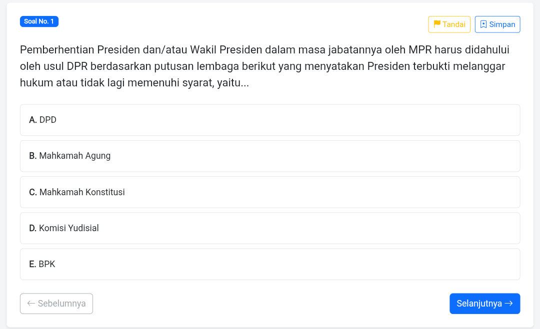 Tampilan Antarmuka Tryout CAT CPNS